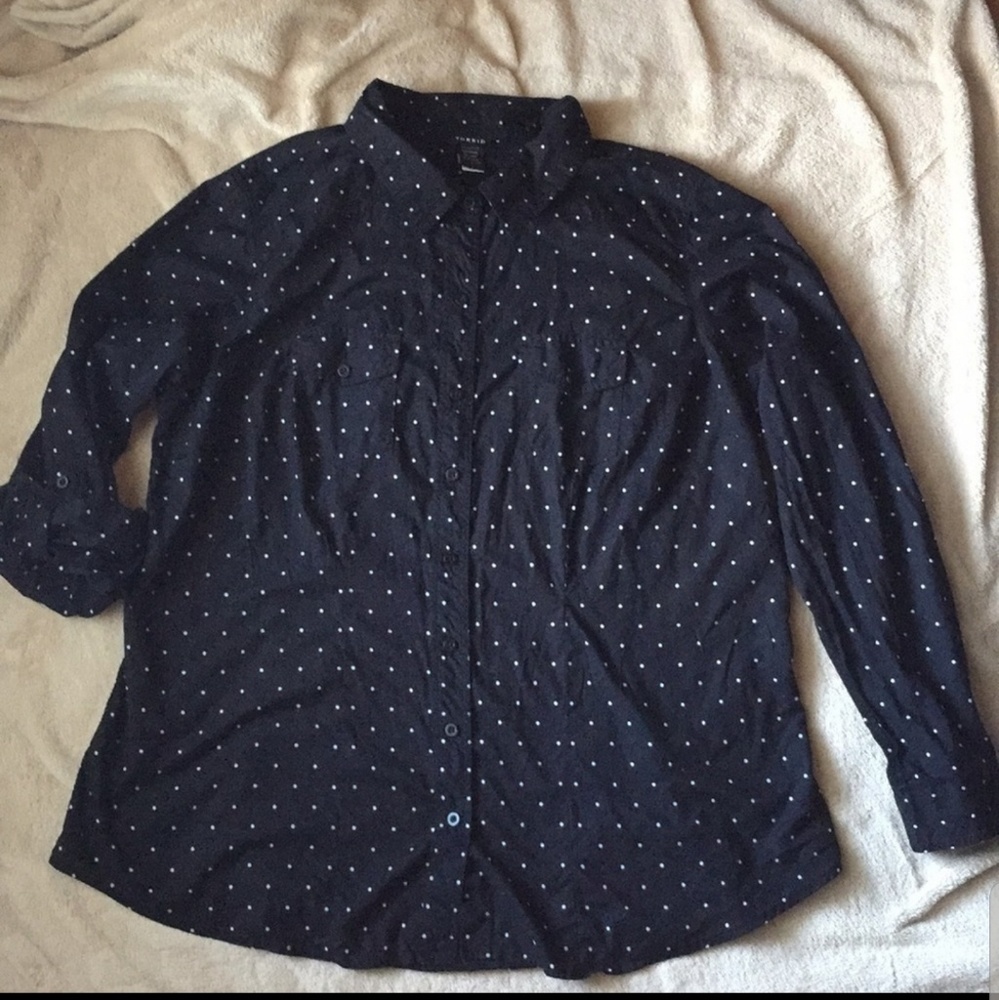 Torrid Black and white polka dot button down